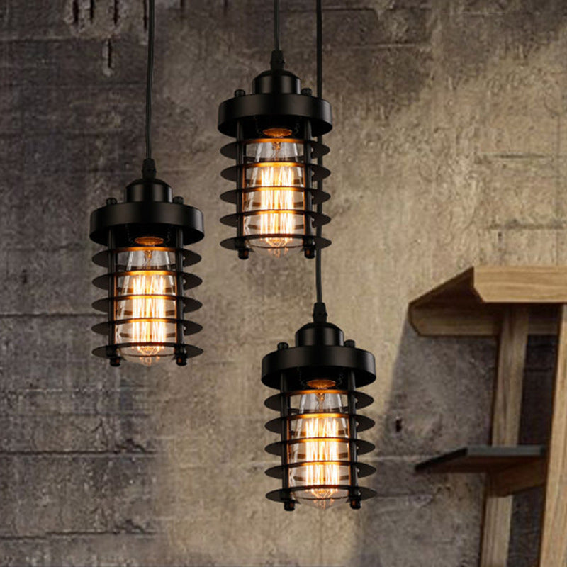 Industrial Pendant Light with Metallic Cage Shade - Matte Black/Rust, Ideal for Table Lighting