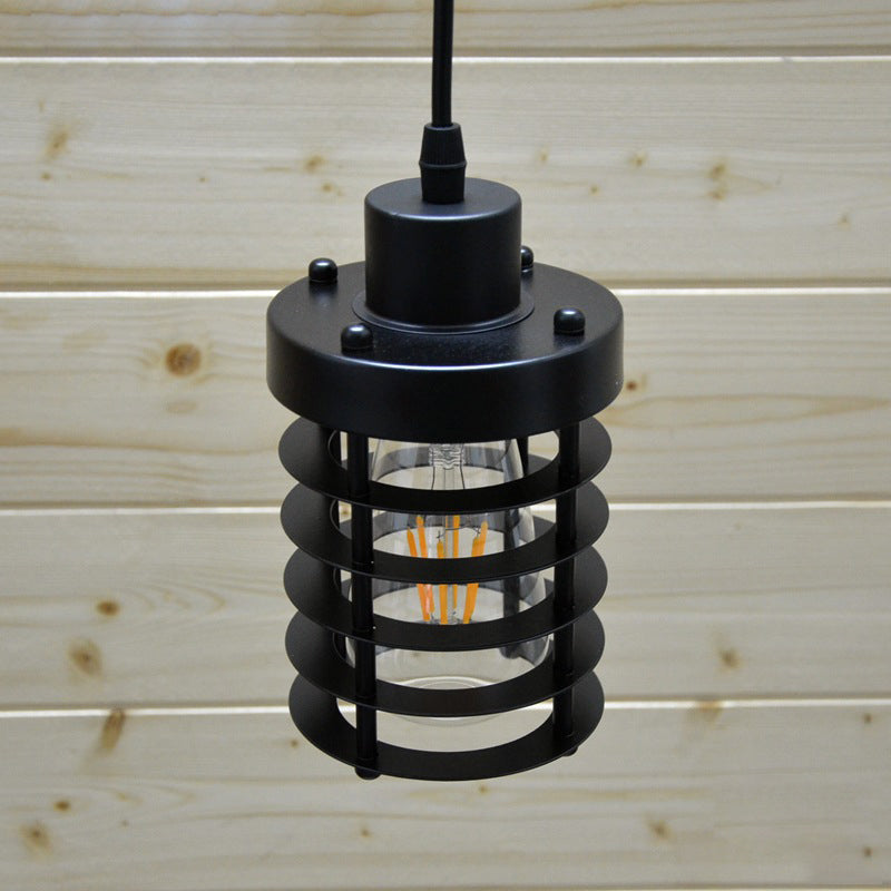 Industrial Pendant Light with Metallic Cage Shade - Matte Black/Rust, Ideal for Table Lighting