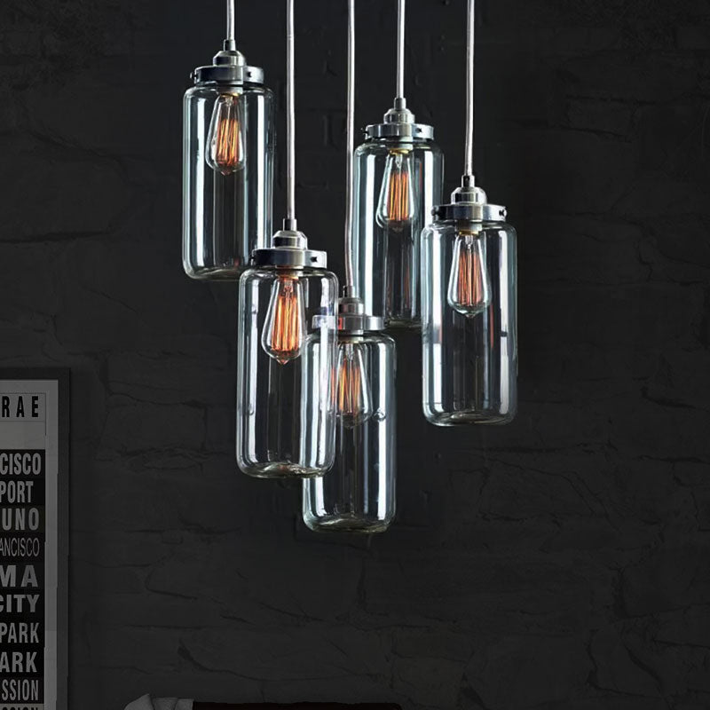 Modern 5-Light Clear Glass Pendant Fixture for Foyer