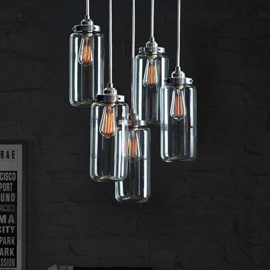 Modern 5-Light Multi-Pendant Clear Glass Hanging Lamp For Foyer