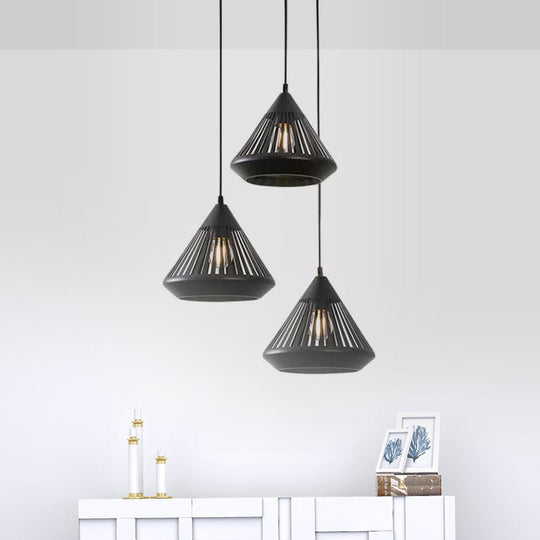 Modern Black Conical Ceiling Pendant Light - 3 Lights Suspended For Dining Room