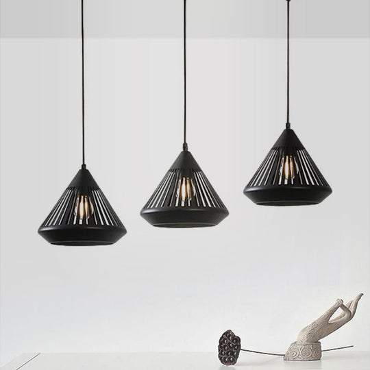 Modern Black Conical Ceiling Pendant Light - 3 Lights Suspended For Dining Room