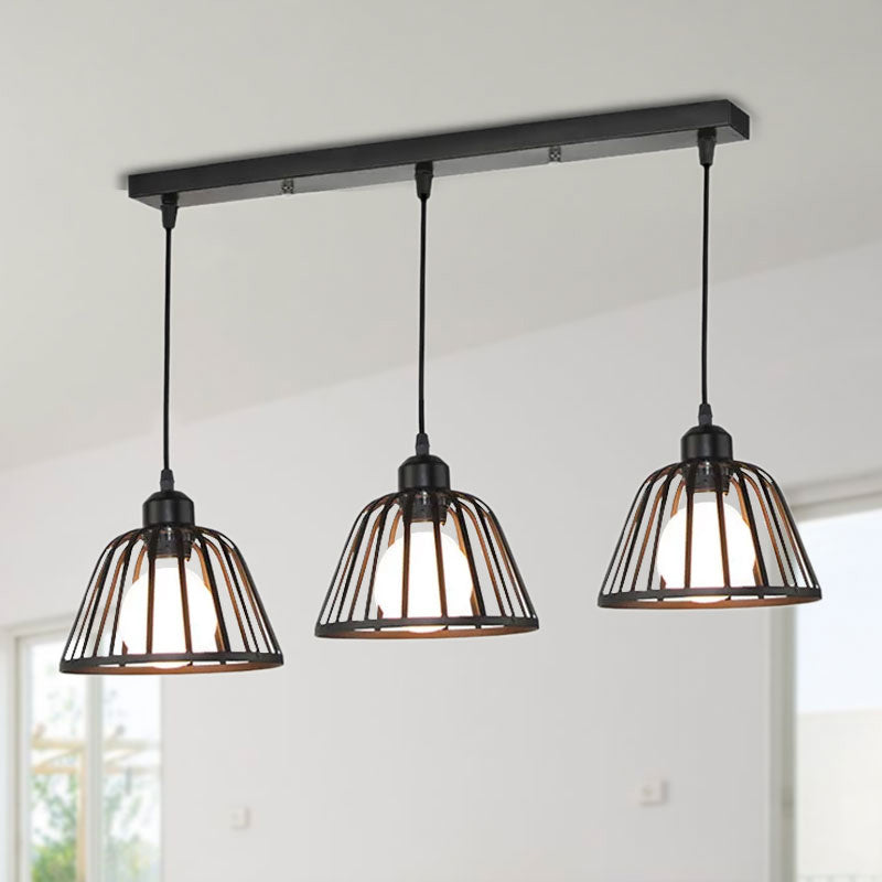 Dome Pendant Light With Metal Frame: 3-Light Kitchen Ceiling Hanging In Black