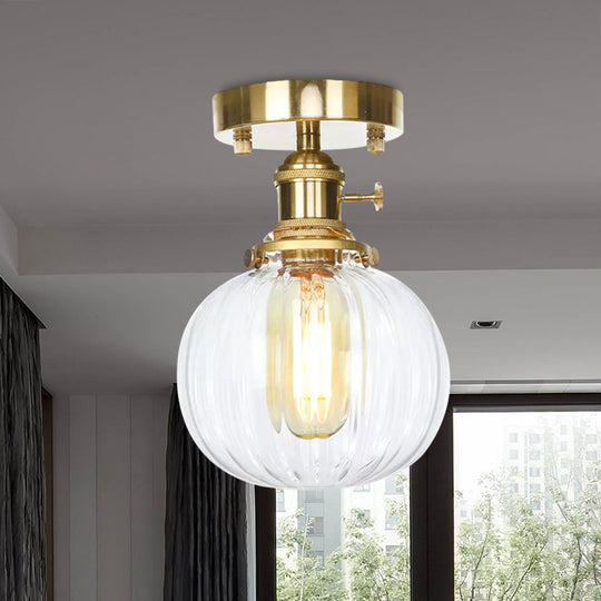 Industrial Orb Shade Ceiling Light with Water Glass - Semi Flush for Living Room