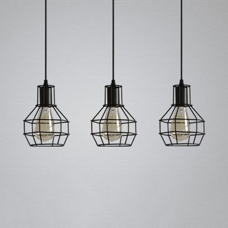 Industrial Matte Black Pendant Lighting With Globe Shade - 3 Head Dining Room Ceiling Hanging Light