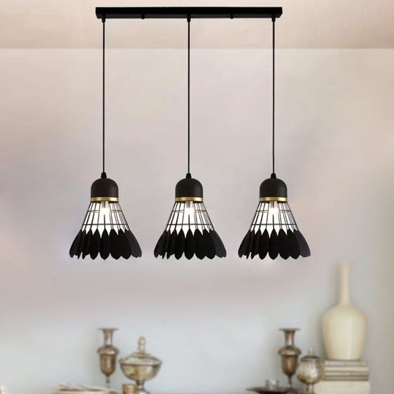 Retro Stylish Black Finish Metal Pendant Lighting With 3 Light Fixtures For Badminton Theme