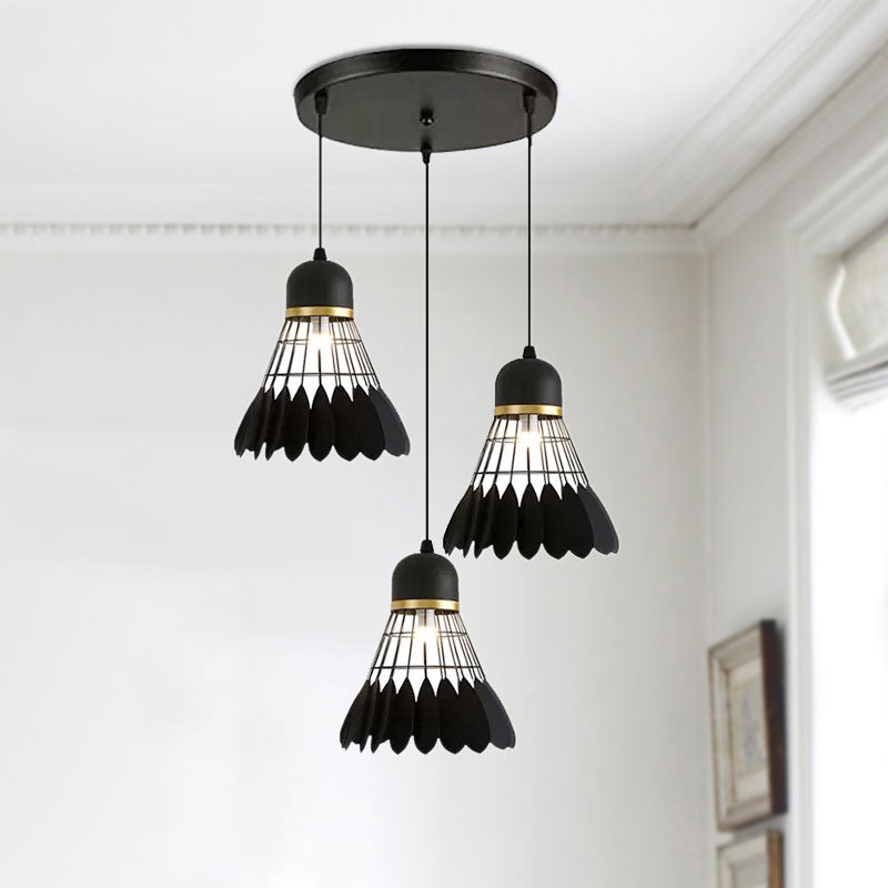 Retro Stylish Black Finish Metal Pendant Lighting With 3 Light Fixtures For Badminton Theme