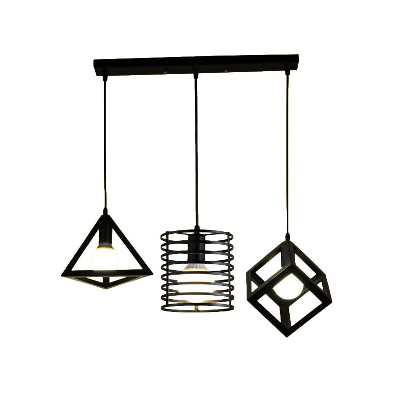 Industrial Metal Black Pendant Lamp with Wire Cage, 3 Bulbs, and Stylish Hanging Lighting for Restaurants