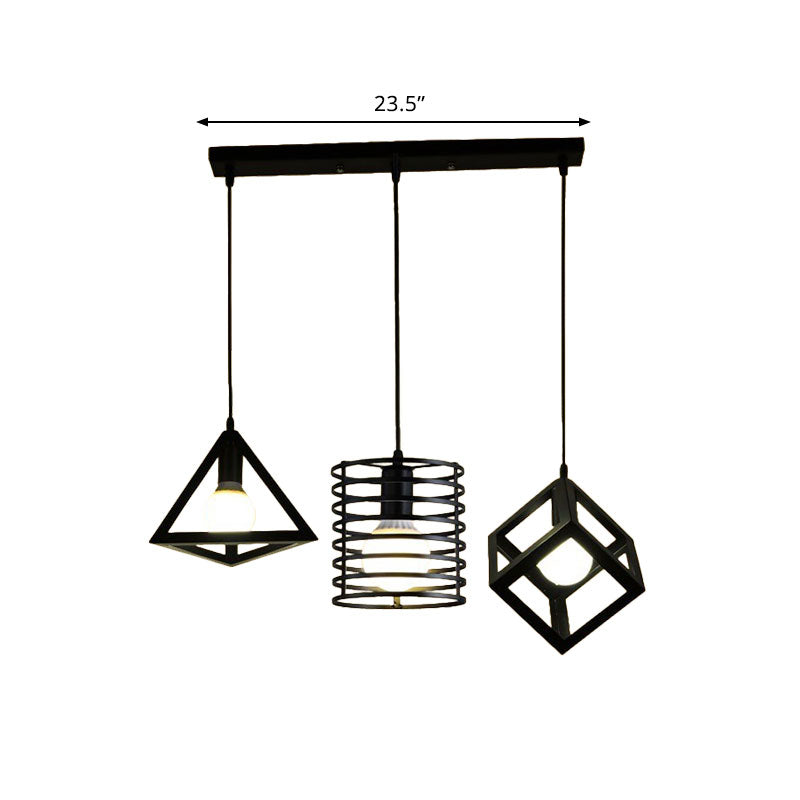 Industrial Metal Black Pendant Lamp with Wire Cage, 3 Bulbs, and Stylish Hanging Lighting for Restaurants