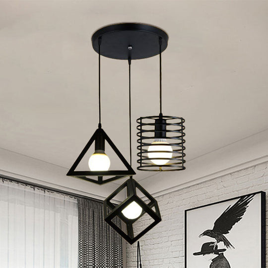 Industrial Metal Black Pendant Lamp with Wire Cage, 3 Bulbs, and Stylish Hanging Lighting for Restaurants