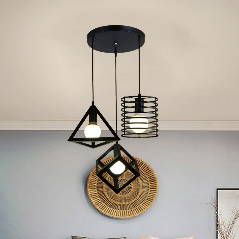 Industrial Metal Black Pendant Lamp with Wire Cage, 3 Bulbs, and Stylish Hanging Lighting for Restaurants