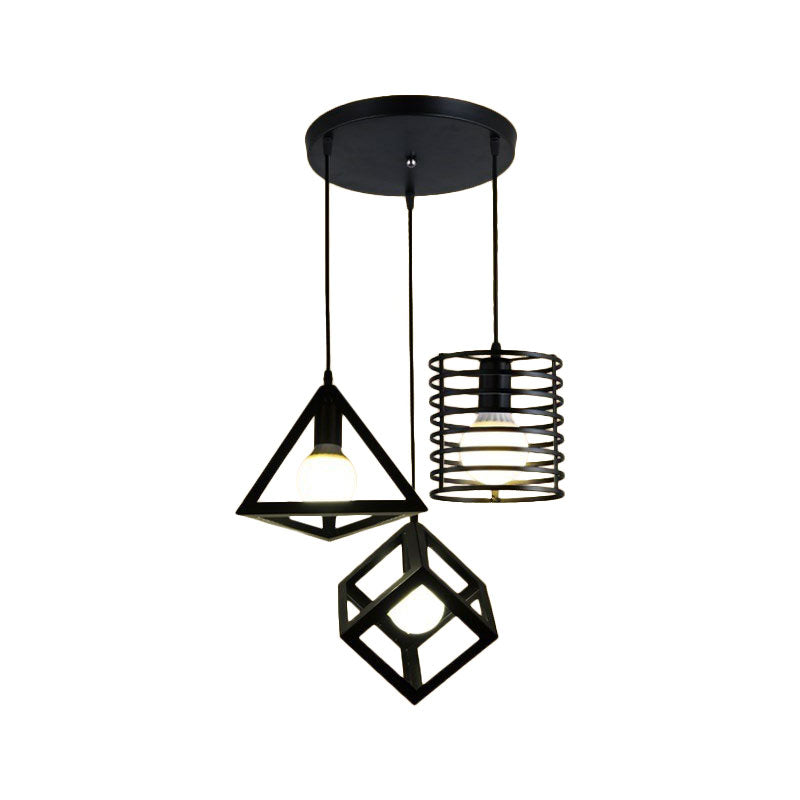 Industrial Metal Black Pendant Lamp with Wire Cage, 3 Bulbs, and Stylish Hanging Lighting for Restaurants