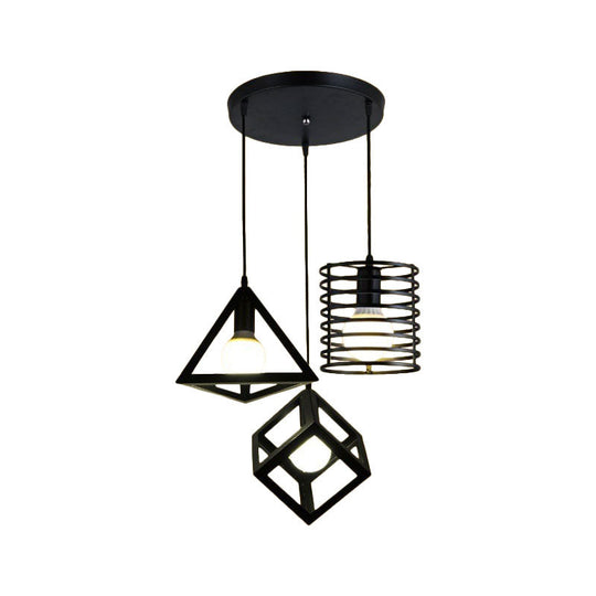 Industrial Metal Black Pendant Lamp with Wire Cage, 3 Bulbs, and Stylish Hanging Lighting for Restaurants