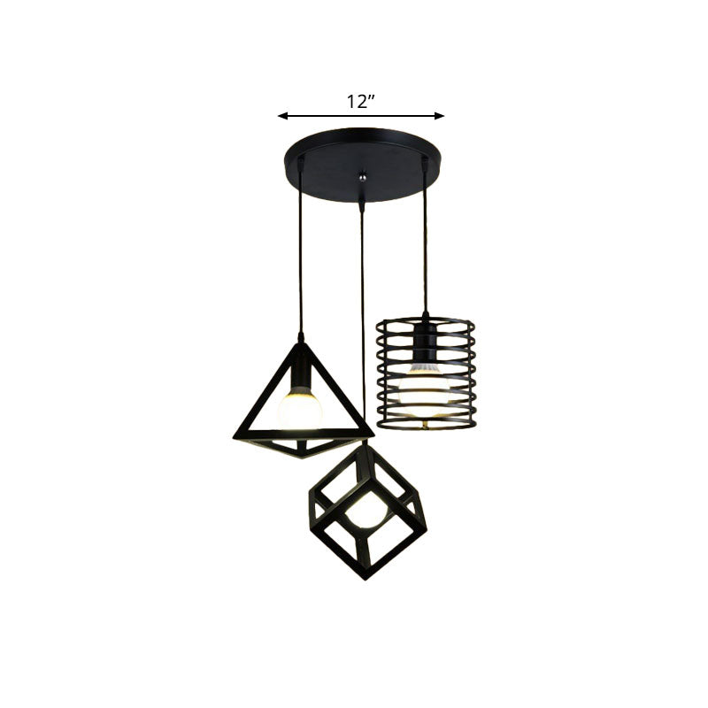 Industrial Metal Black Pendant Lamp with Wire Cage, 3 Bulbs, and Stylish Hanging Lighting for Restaurants