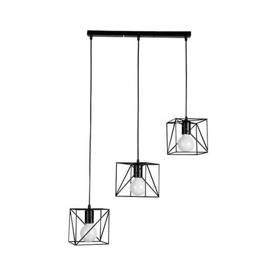 Sleek Black Metal Ceiling Fixture: Loft Industrial 3-Light Bedside Hanging Light