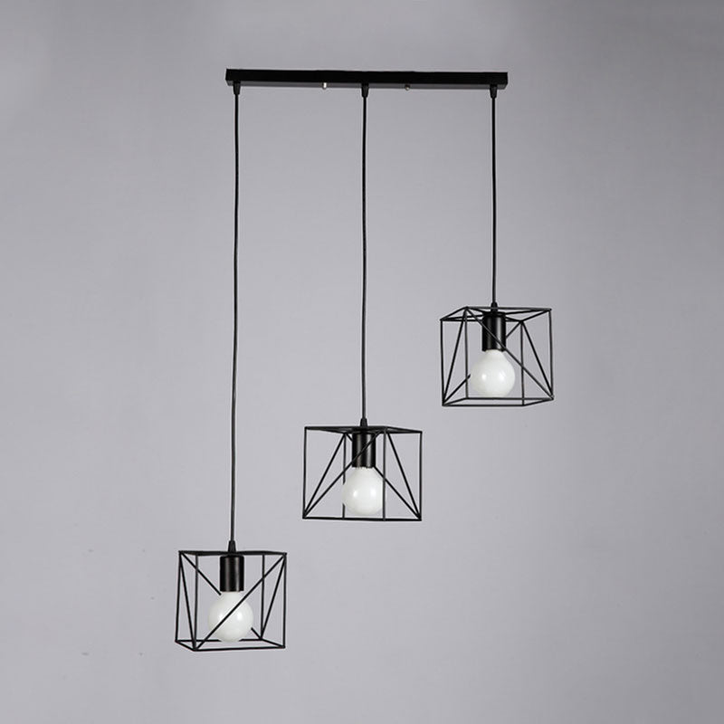 Sleek Black Metal Ceiling Fixture: Loft Industrial 3-Light Bedside Hanging Light