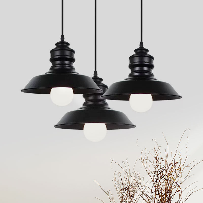 Farmhouse Barn Pendant Light - 3-Light Metallic Hanging Fixture with Round/Linear Black Canopy