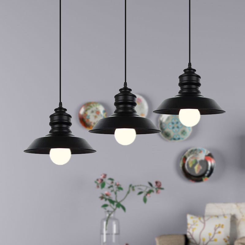 Farmhouse Barn Pendant Light - 3-Light Metallic Hanging Fixture with Round/Linear Black Canopy