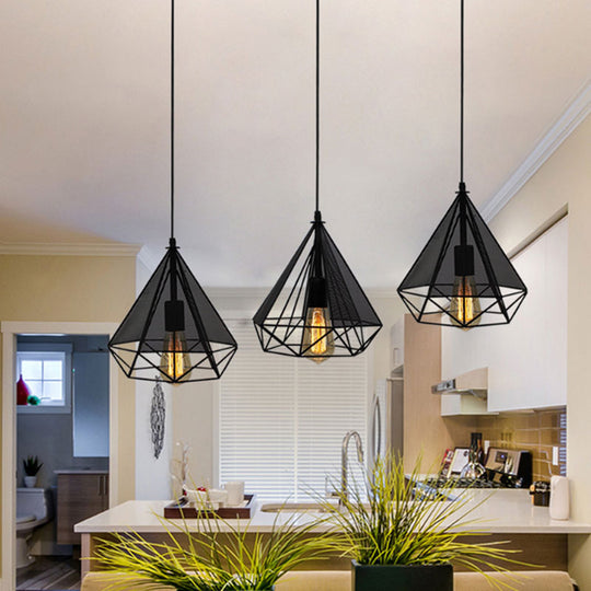 Industrial Style Metallic Pendant Lamp with Mesh Screen - Black Diamond Indoor Pendant Lighting