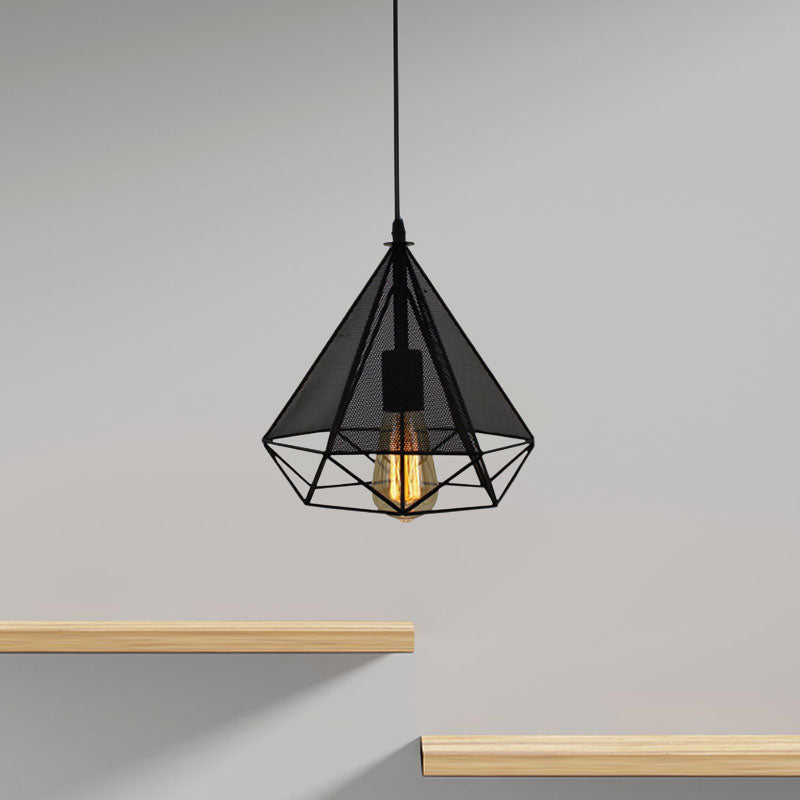 Industrial Style Metallic Pendant Lamp with Mesh Screen - Black Diamond Indoor Pendant Lighting