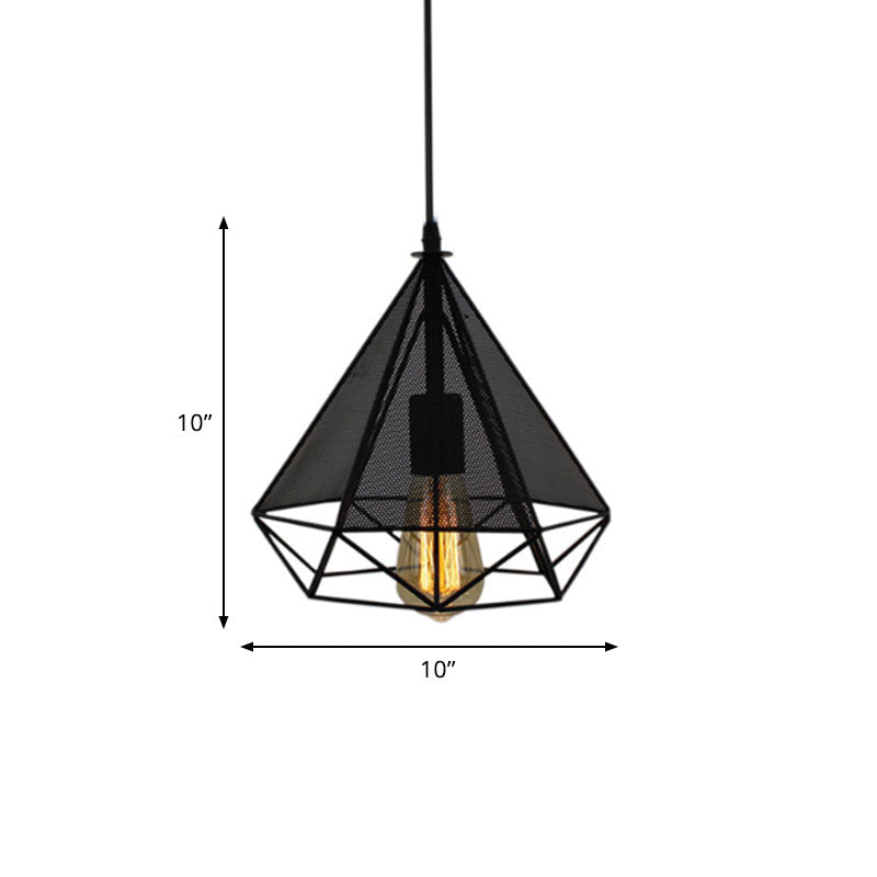 Industrial Style Metallic Pendant Lamp with Mesh Screen - Black Diamond Indoor Pendant Lighting