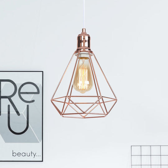 Diamond-shaped Rose Gold Pendant Light - Industrial Head Coffee Shop Ceiling Fixture