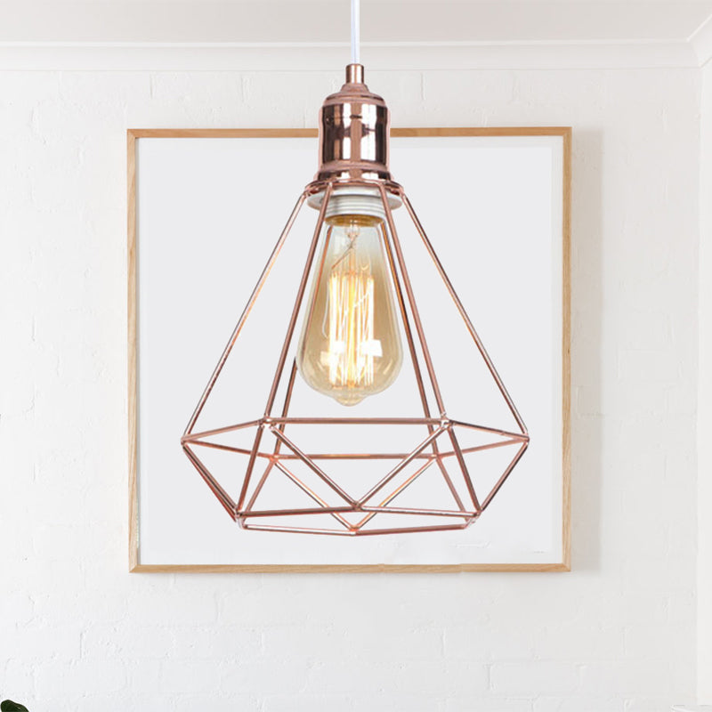 Diamond-shaped Rose Gold Pendant Light - Industrial Head Coffee Shop Ceiling Fixture