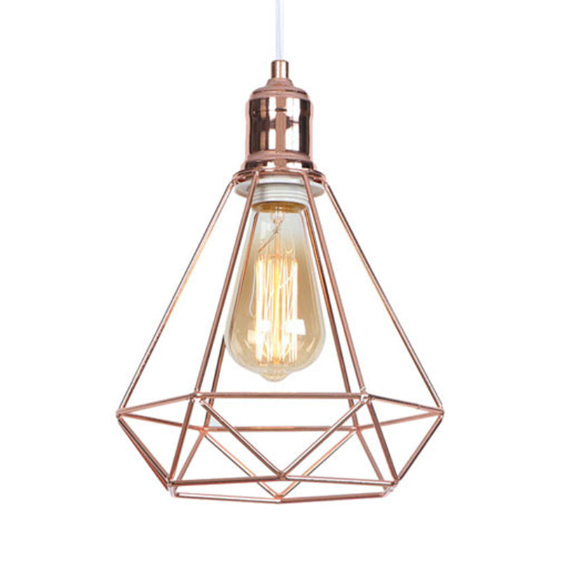 Diamond-shaped Rose Gold Pendant Light - Industrial Head Coffee Shop Ceiling Fixture