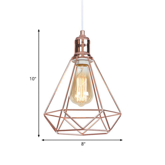 Diamond-shaped Rose Gold Pendant Light - Industrial Head Coffee Shop Ceiling Fixture