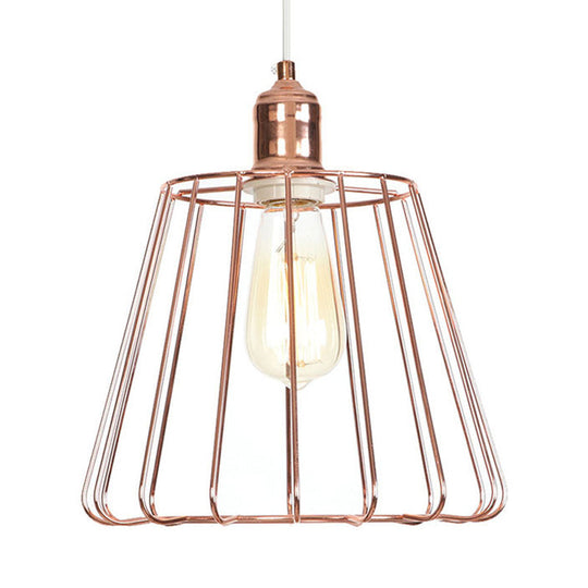 Rose Gold Tapered Pendant Lighting - Modern 1 Light Ceiling Drop with Metal Cage