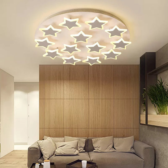 White Acrylic Starry Flush Ceiling Light for Girls Bedroom - Romantic Mount Fixture