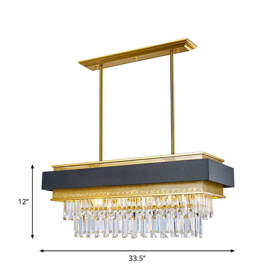 Modern Black/Gold 5-Head Rectangular Hanging Light With Clear Crystal Prisms - Island Lamp