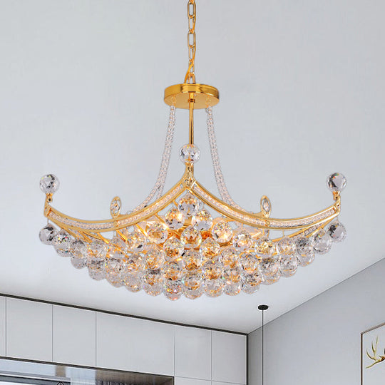 Contemporary Chrome/Gold Cornice Frame Pendant Chandelier with 6 Bulbs and Clear Crystal Balls