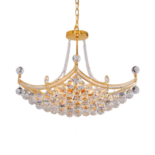 Contemporary Chrome/Gold Cornice Frame Pendant Chandelier with 6 Bulbs and Clear Crystal Balls