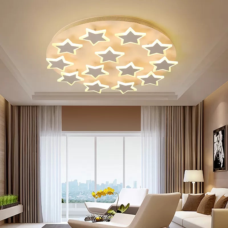 White Acrylic Starry Flush Ceiling Light for Girls Bedroom - Romantic Mount Fixture