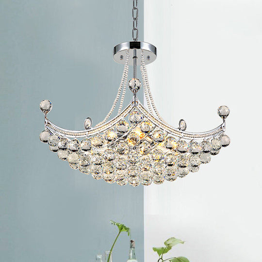 Contemporary Chrome/Gold Clear Crystal Balls Hanging Chandelier - 6-Bulb Cornice Frame Pendant