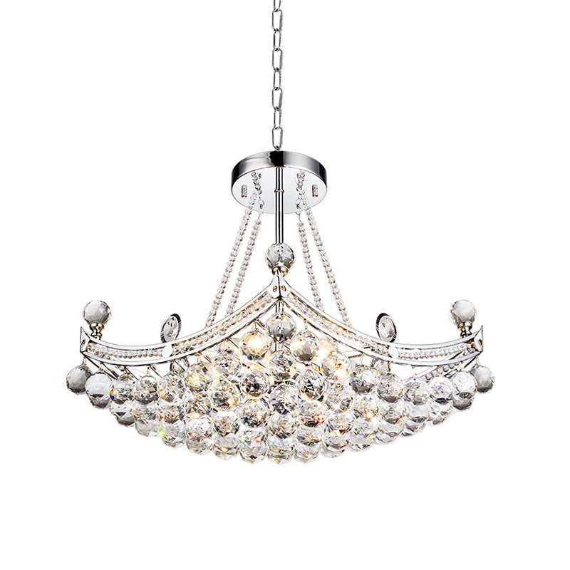 Contemporary Chrome/Gold Clear Crystal Balls Hanging Chandelier - 6-Bulb Cornice Frame Pendant