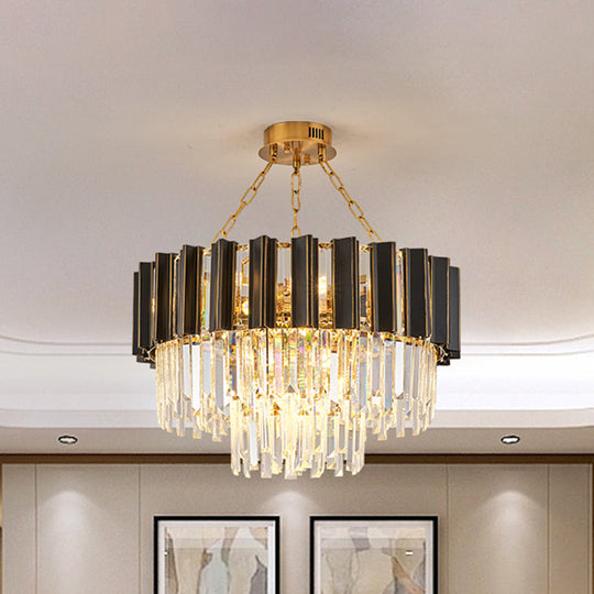 Modern Tapered Bedroom Chandelier - Clear Crystal Prisms 9 Heads Black Finish