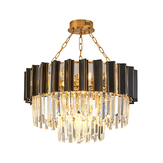 Modern Tapered Bedroom Chandelier - Clear Crystal Prisms 9 Heads Black Finish