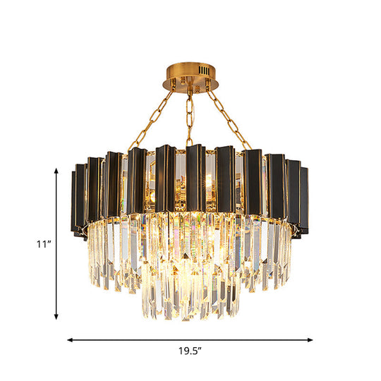 Modern Tapered Bedroom Chandelier - Clear Crystal Prisms 9 Heads Black Finish