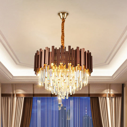 Contemporary Copper Finish Chandelier with Clear Crystal Draping and 4 Bulbs - Pendant Suspension Light