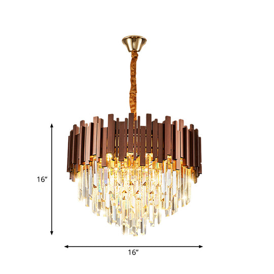 Contemporary Copper Finish Chandelier with Clear Crystal Draping and 4 Bulbs - Pendant Suspension Light