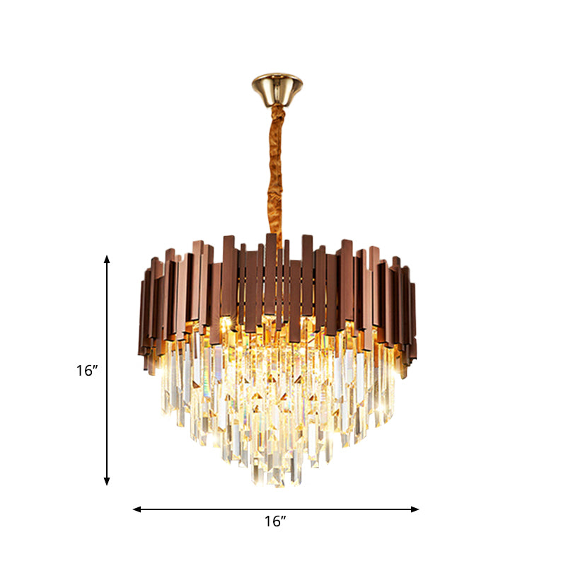 4-Bulb Copper Finish Pendant Chandelier With Contemporary Clear Crystal Draping