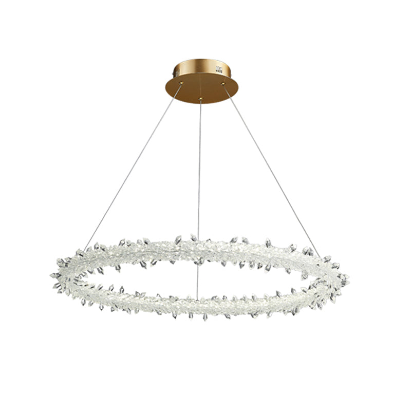 Modern Crystal Gold Led Chandelier Light Fixture - Ring Parlor Suspension Lamp 16/19.5 Wide