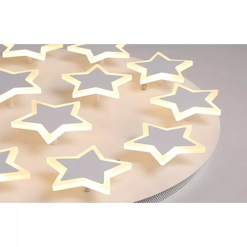 White Acrylic Starry Flush Ceiling Light for Girls Bedroom - Romantic Mount Fixture