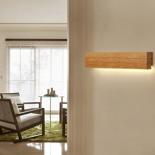 Modern Linear Wooden Wall Sconce Lamp - 1-Light Led Down Lighting Fixture For Bedroom Wood