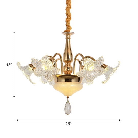 Gold 7/10 Bulbs Ceiling Light - Modern Clear Crystal Floral Shade Chandelier