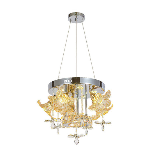 Modern Led Crystal Chandelier Lamp For Dining Room - Amber Flower Pendant Lighting