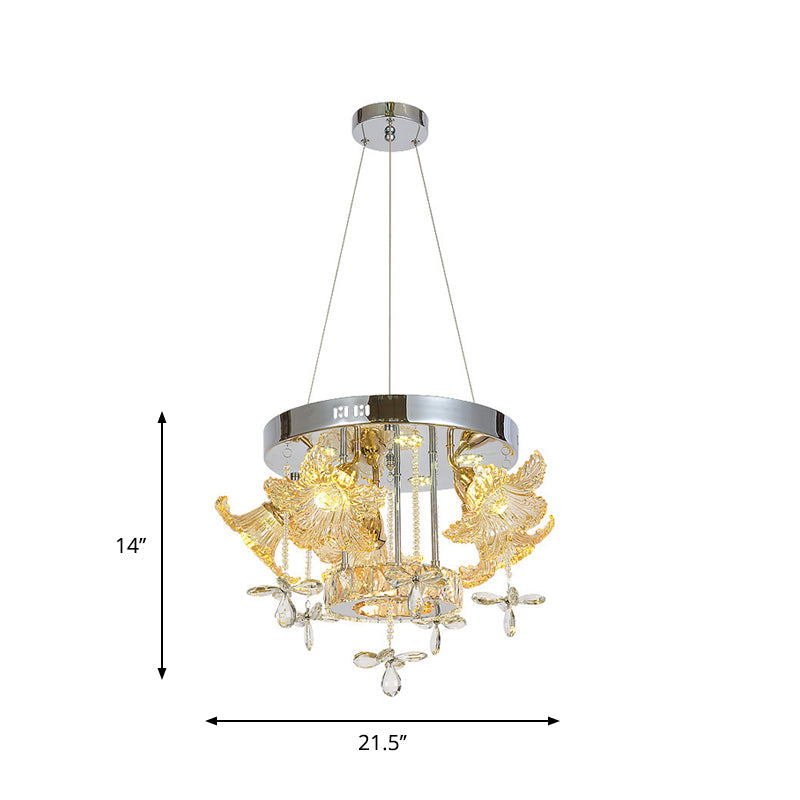 Modern Led Crystal Chandelier Lamp For Dining Room - Amber Flower Pendant Lighting