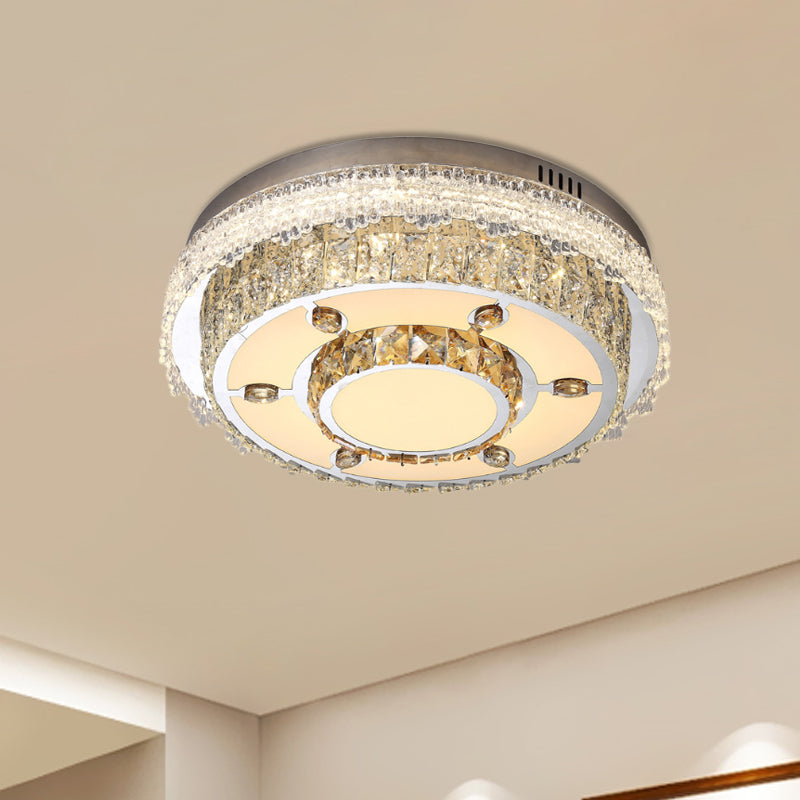 Round Flush Mount Crystal LED Ceiling Light Fixture for Bedroom